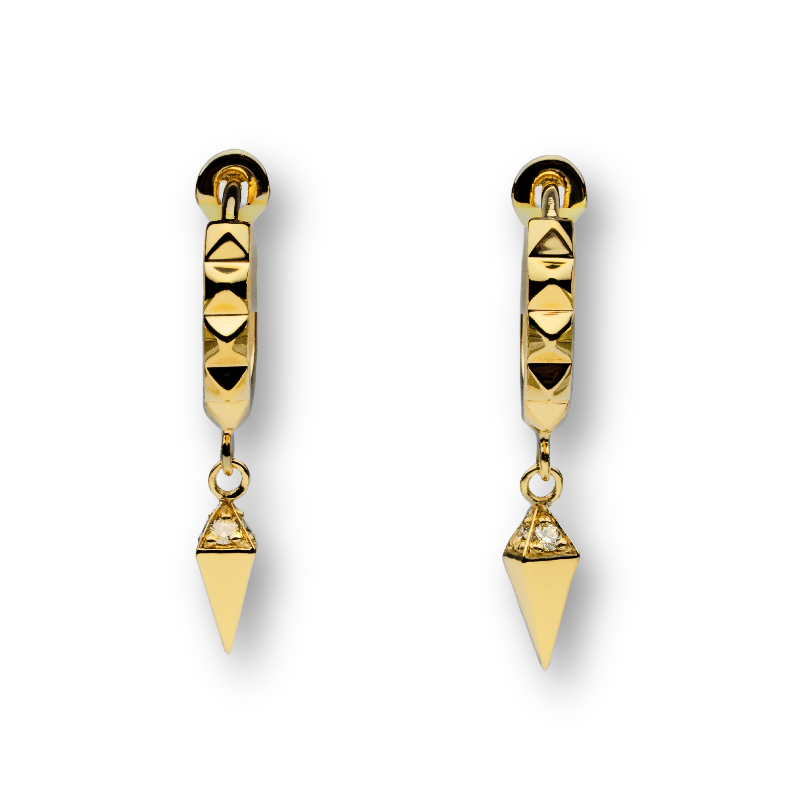 Unisex Ekati diamond earrings. Hoop dangle style. Earth Collection natural diamonds diamonds set in Modern Electrum™.