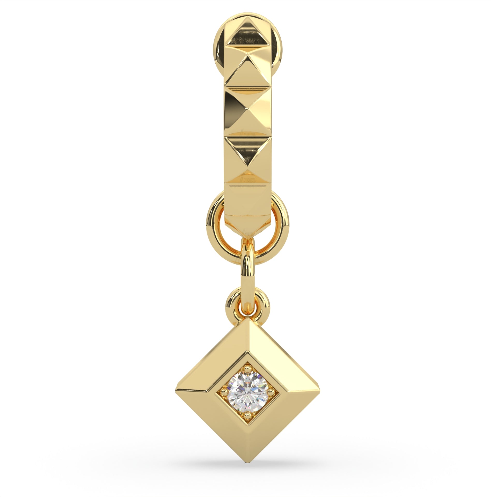 Solitaire Pendant and hoop earrings set with black silk cord. 0.06 carat total weight. Set in Modern Electrum™. Color range from K to Z, with a clarity of SI and above. Ekati mine earth collection. 45 to 55 million years old.