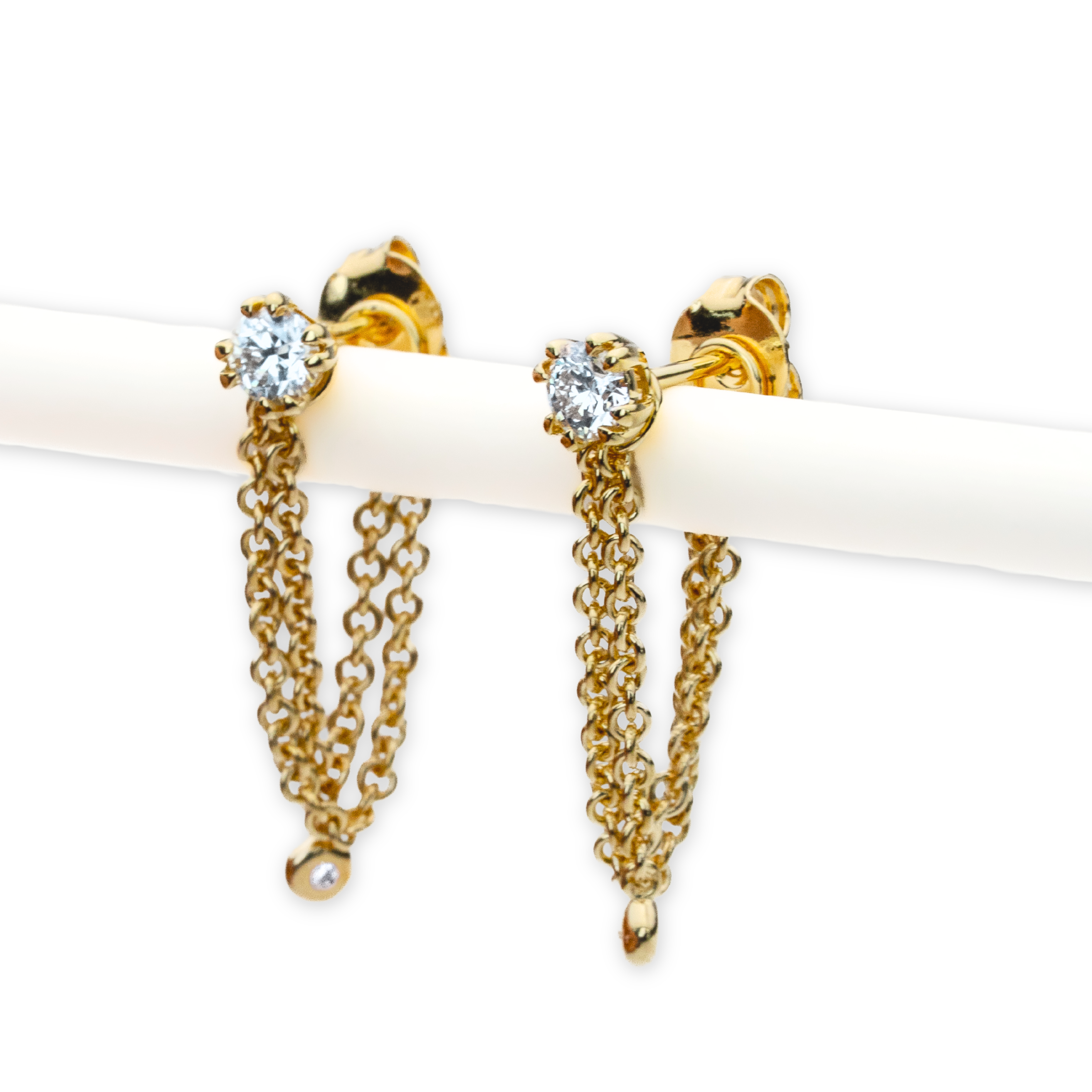Gold Earth earrings peak Stud earrings with removable chain jacket. 4 natural Canadian diamonds set in Modern Electrum™ from Ekati.