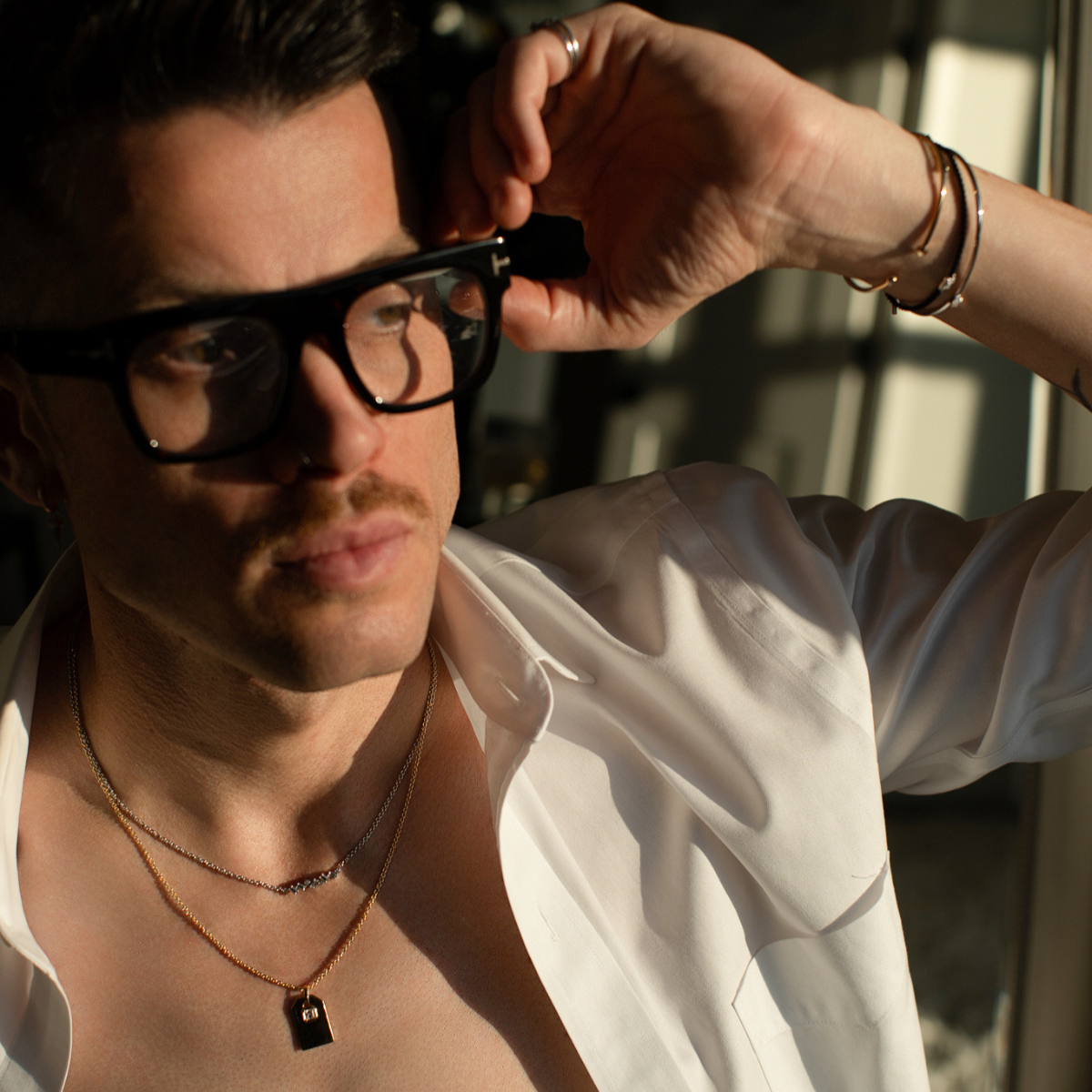 Earth Pendant Summit natural diamond necklace with square emerald diamond on dog tag set in modern electrum gold