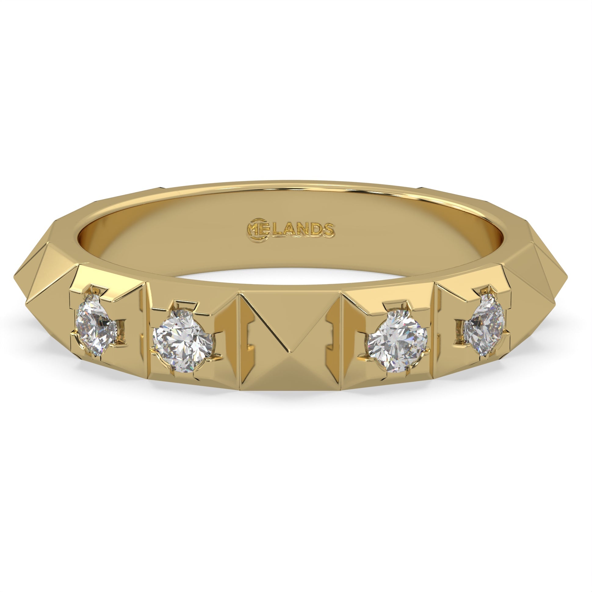 Four round-cut natural Canadian diamonds. 0.15carat total weight set in Modern Electrum™. Color range from K to Z, with a clarity of SI and above. Ekati mine earth collection 45 to 55 million years old.