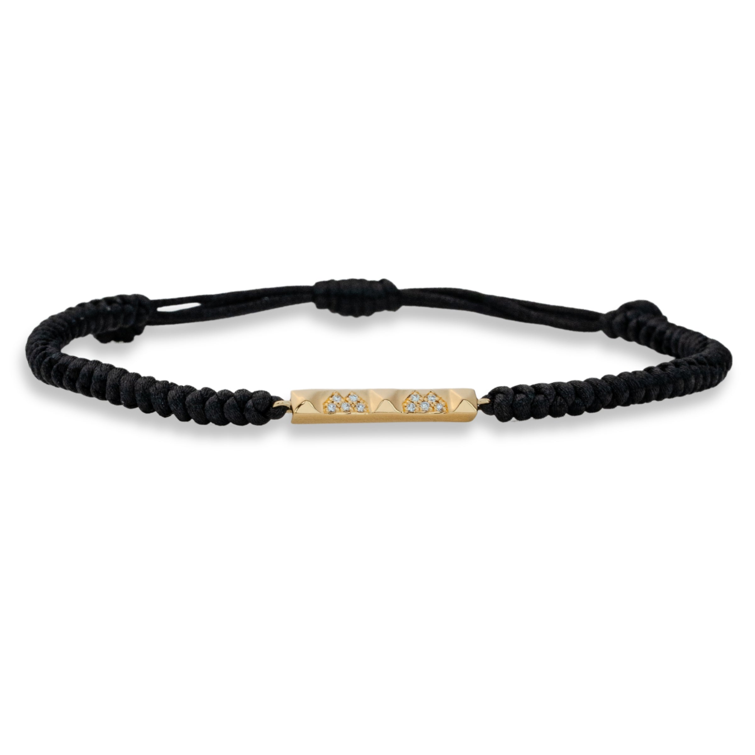 Lands Collection unisex earth bracelet origin ii with ten natural diamonds from Ekati on a black silk cord adjustable bracelet in gold modern electrum