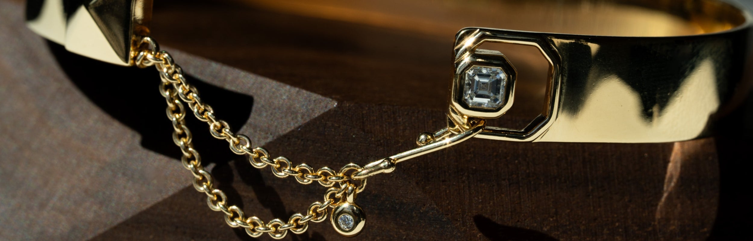 Unisex Earth Bracelet Summit Natural Canadian Diamond Bracelet set in Modern Electrum from Ekati Earth Collection. Square Emerald Gold.