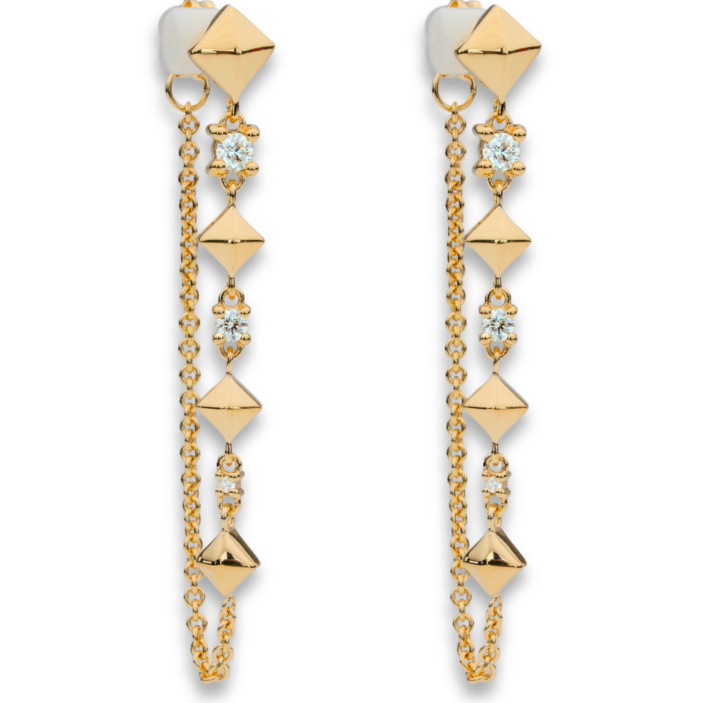 LANDS unisex earth earring peak ii threader drop chain dangle stud earrings with 6 natural diamonds in gold modern electrum from Ekati