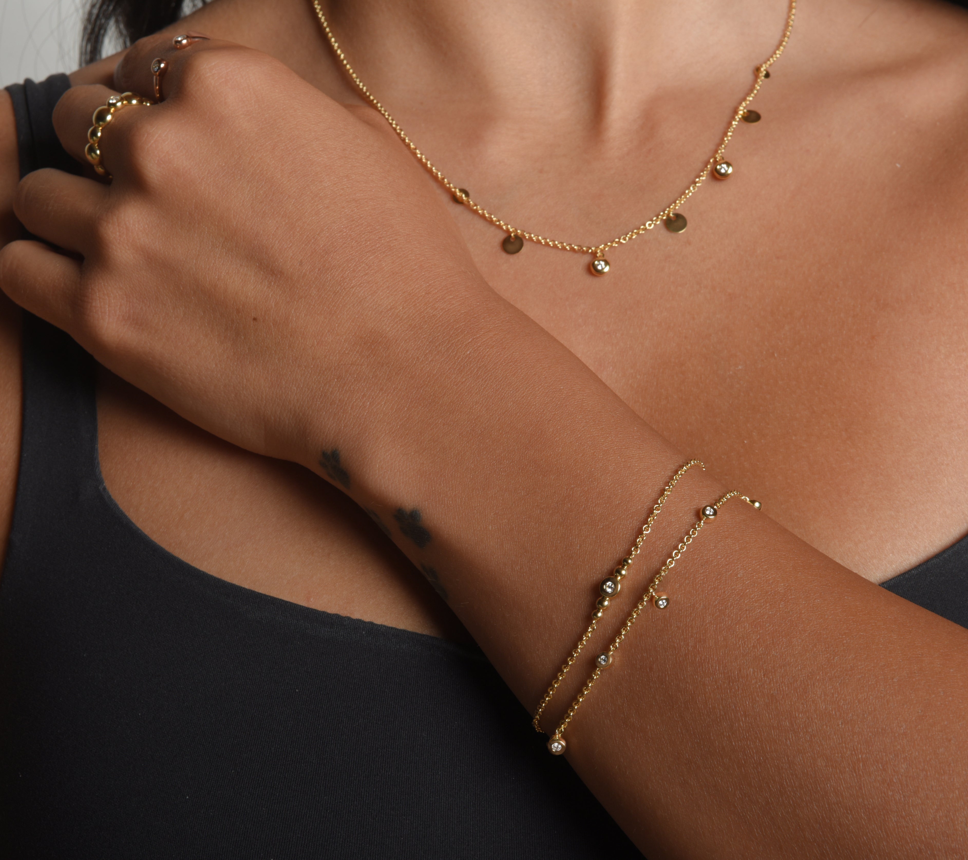 Fluorescent diamond jewelry set in modern electrum from Lands Spirit Collection