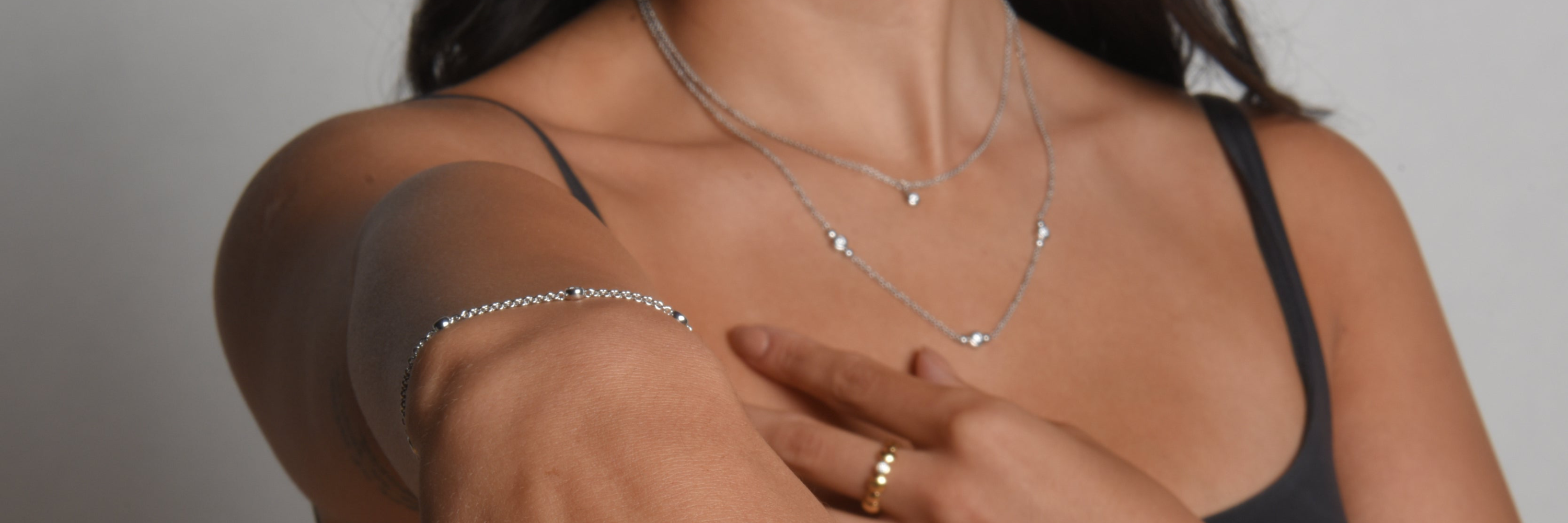 LANDS Lookbook Look Three Spirit Collection set in gold and silver modern electrum with diamonds that glow.