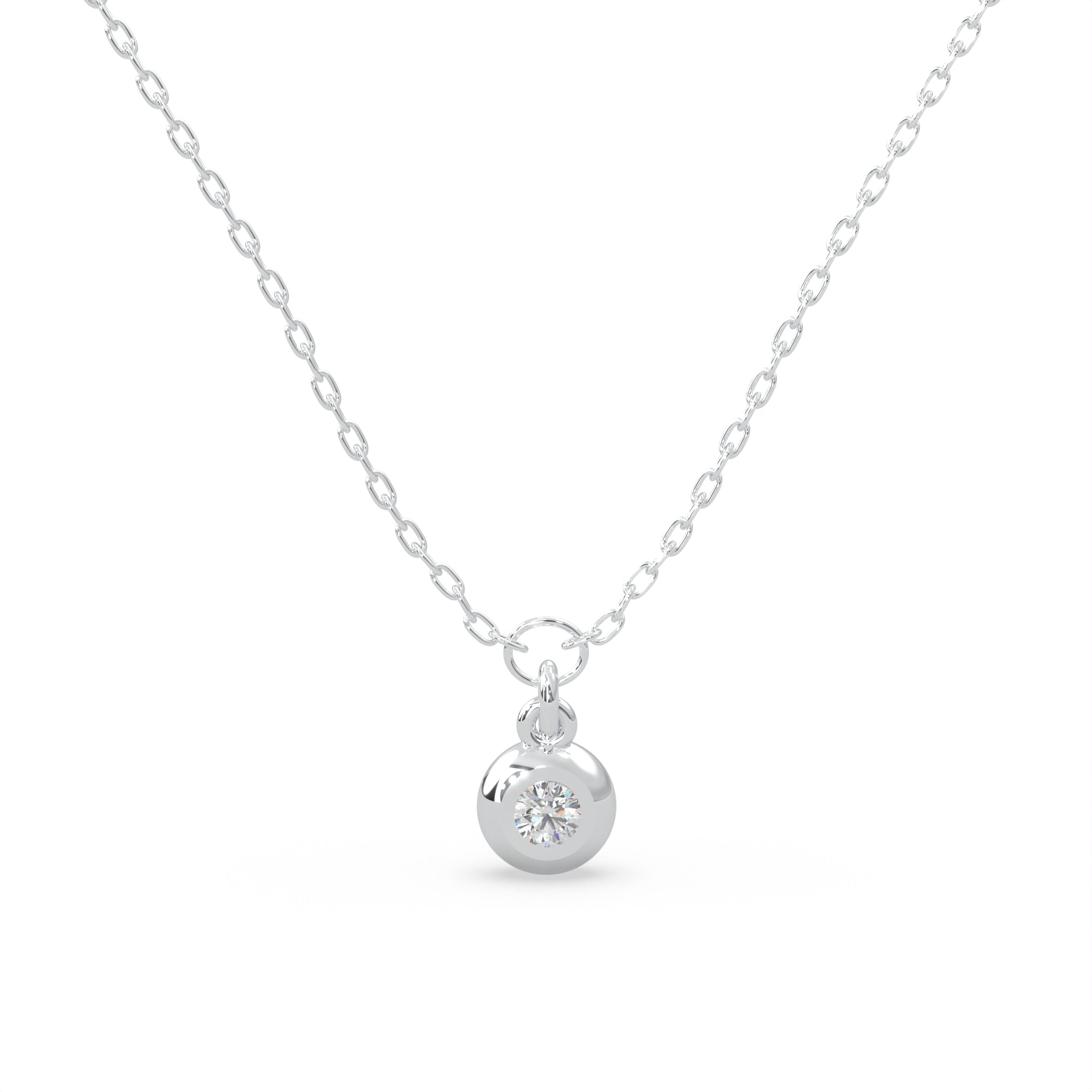 White Modern Electrum Jewelry. Solitaire fluorescent diamond necklace with Diamonds that glow on adjustable chain from Spirit Collection.