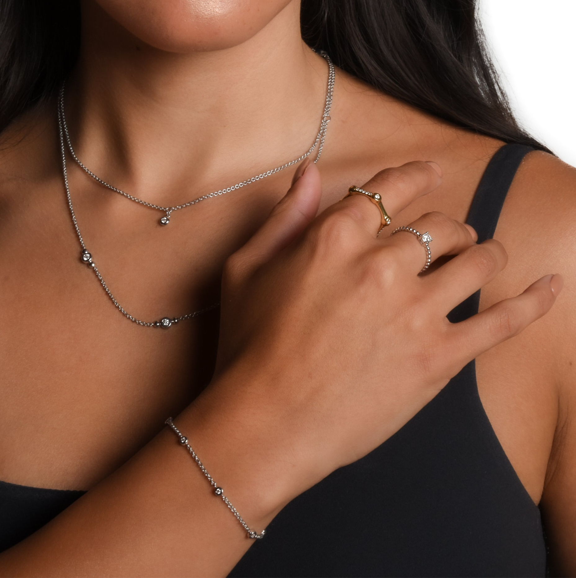 LANDS Spirit Ascent Fluorescent diamond bracelet in modern electrum from gaucho kué featuring diamonds that glow with adjustable chain