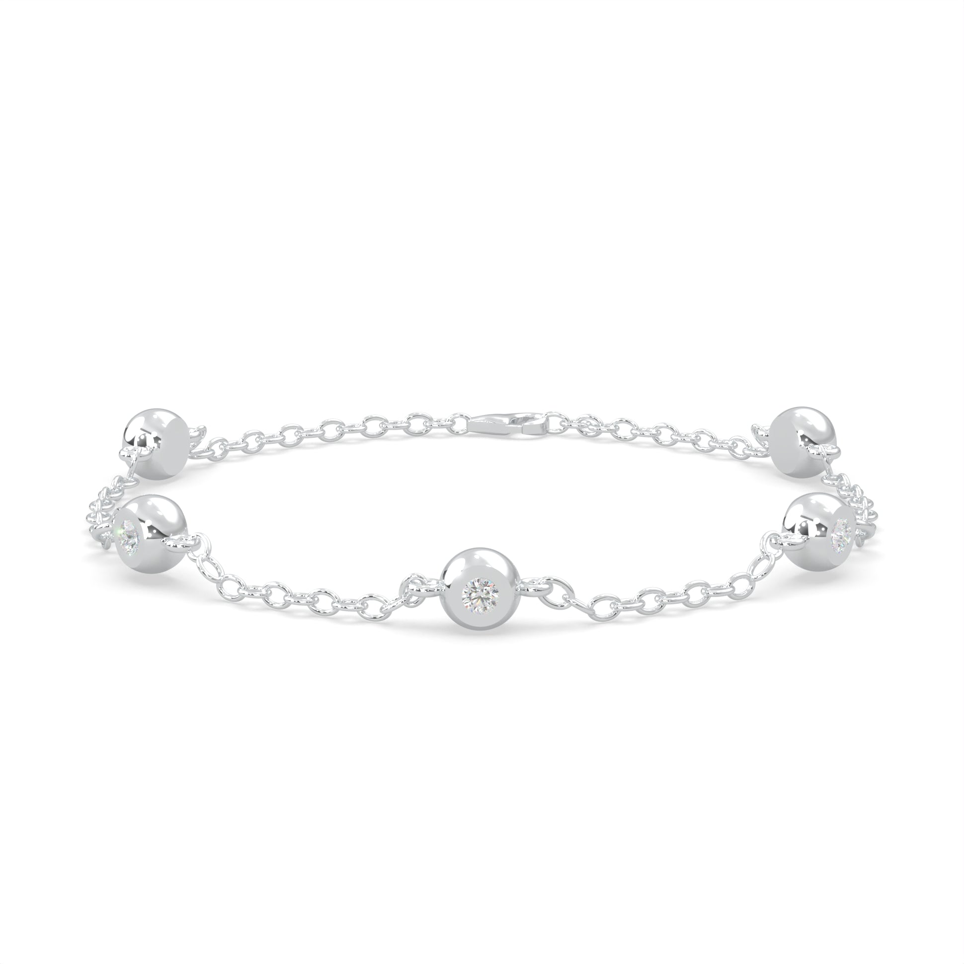 Five round-cut type 2a glowing natural Canadian diamonds. 0.11 carat total weight. 7.75-7-6.25 inch adjustable 1.8mm chain with lobster clasp set in Modern Electrum™. D to H in color and SI clarity and above. Gahcho Kué spirit collection 500 million years old.
