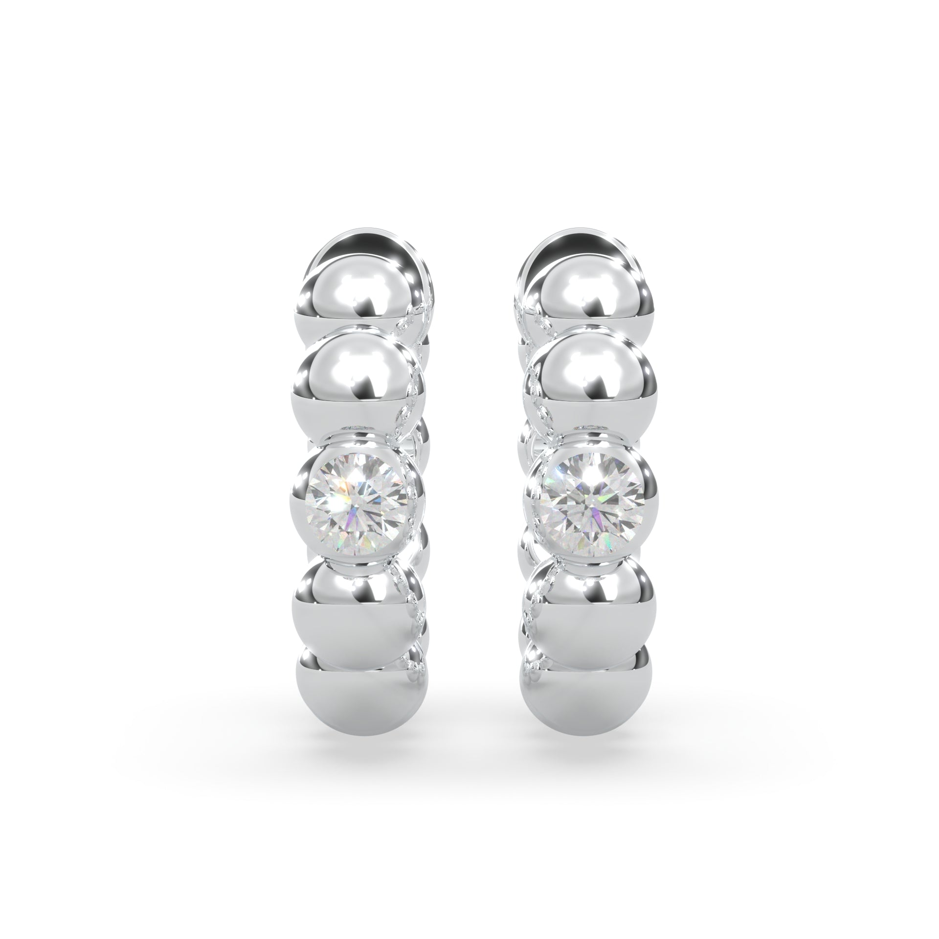 Two round-cut type 2a glowing natural Canadian diamonds. 0.04 carat total weight. Hoop design set in Modern Electrum™. D to H in color and SI clarity and above. Gahcho Kué spirit collection 500 million years old.
