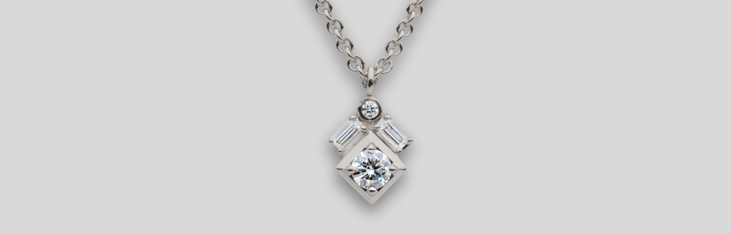 Unisex Ice Pendant Summit Diavik Natural Diamond Necklace in silver modern electrum round and baguette on 1.8mm adjustable chain