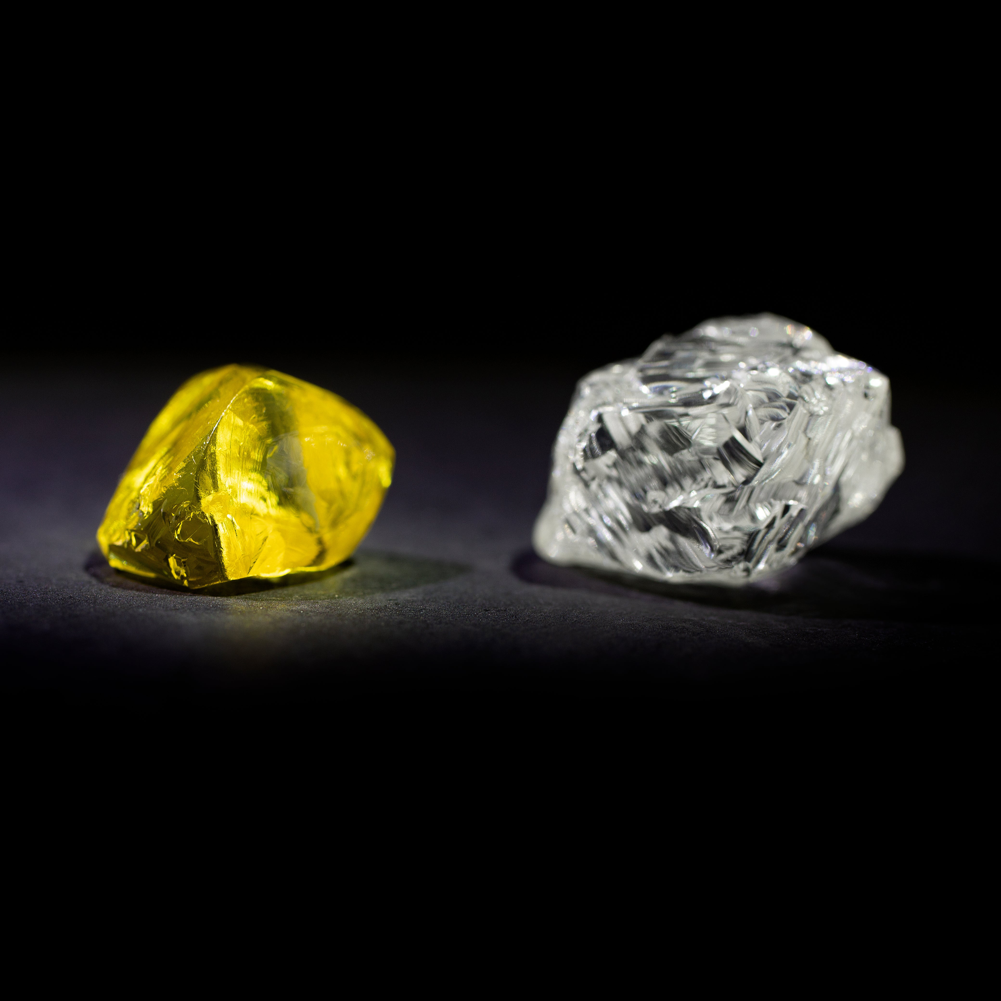 Loose rough fancy yellow and clear natural diamonds from Ekati. 