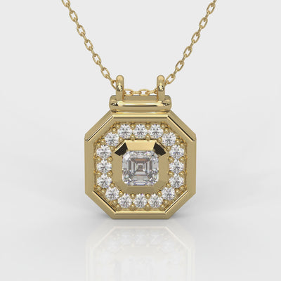 One square emerald and sixteen round-cut natural Canadian diamonds. 0.38 carat total weight. 20, 18, 16 inch adjustable 1.8mm chain set in Modern Electrum™. Color range from K to Z, with a clarity of SI and above. Ekati mine earth collection 45 to 55 million years old.
