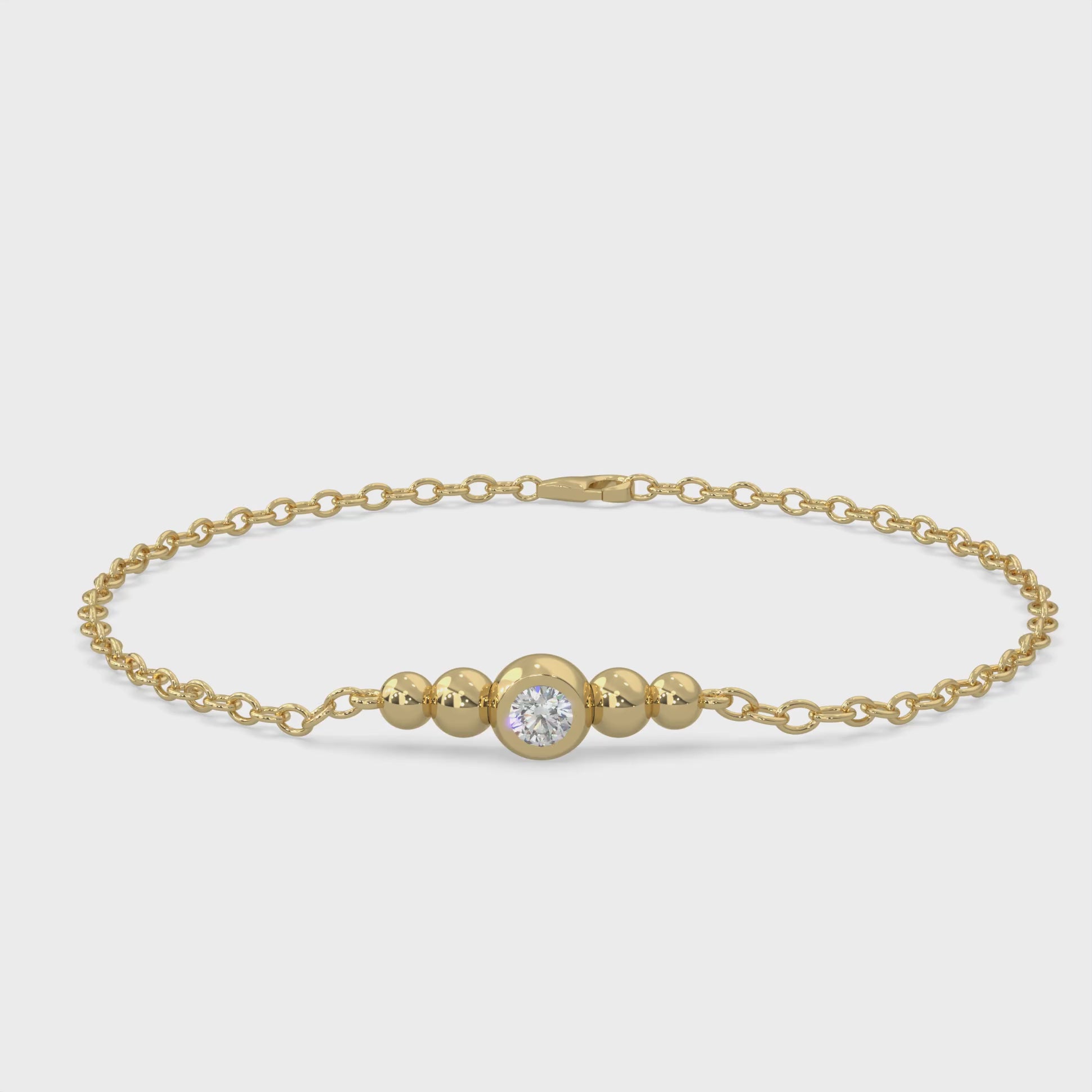 One round-cut type 2a glowing natural Canadian diamond. 0.06 carat total weight. 7.75-7-6.25 inch adjustable 1.8mm chain with lobster clasp set in Modern Electrum™. D to H in color and SI clarity and above. Gahcho Kué spirit collection 500 million years old. 
