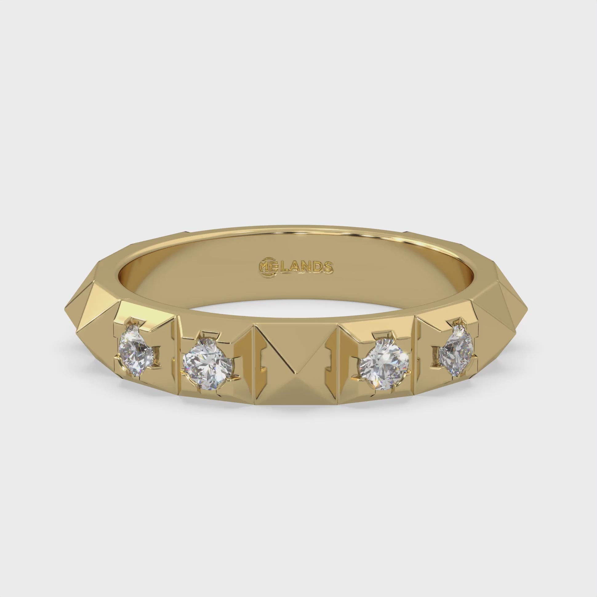 Four round-cut natural Canadian diamonds. 0.15carat total weight set in Modern Electrum™. Color range from K to Z, with a clarity of SI and above. Ekati mine earth collection 45 to 55 million years old.
