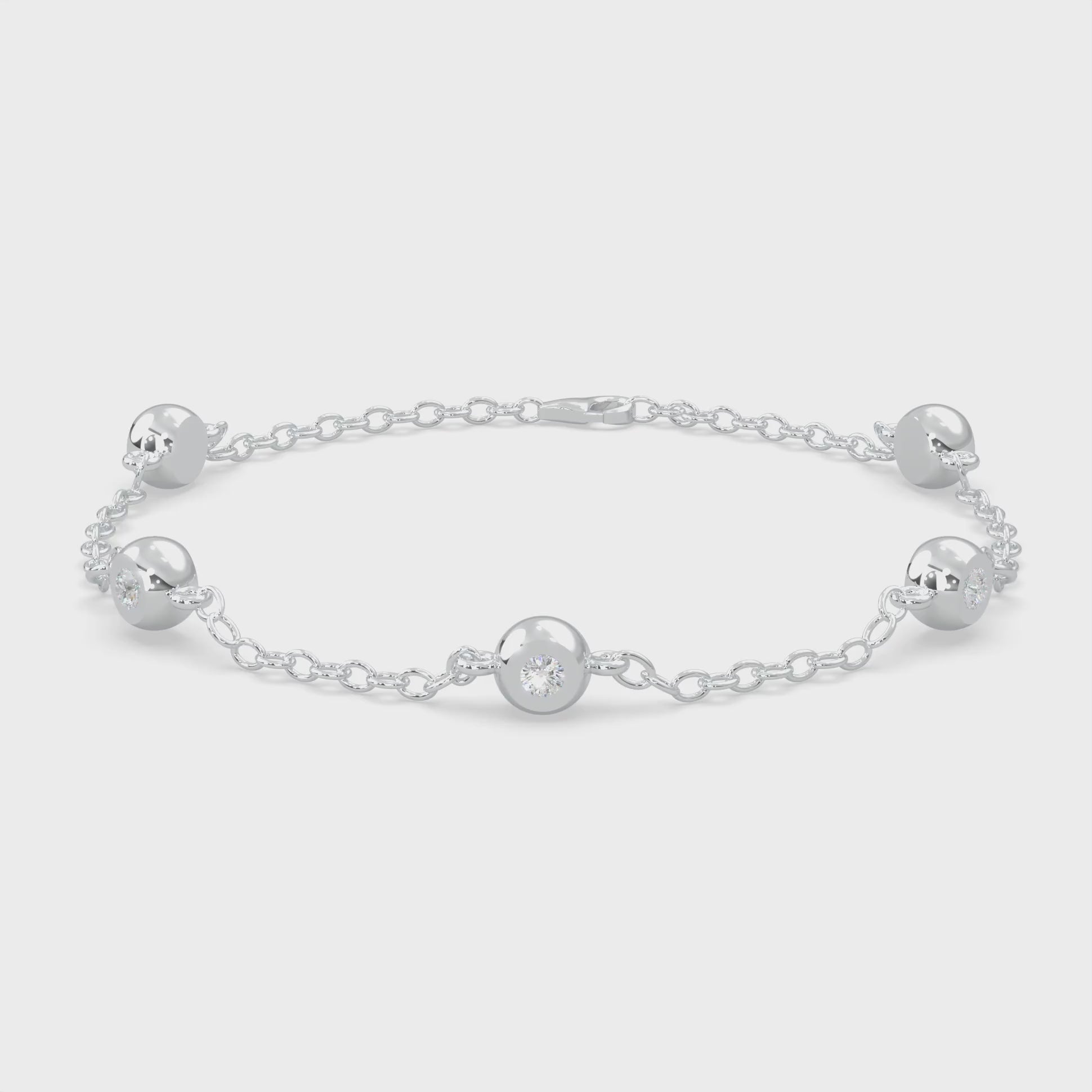 Five round-cut type 2a glowing natural Canadian diamonds. 0.11 carat total weight. 7.75-7-6.25 inch adjustable 1.8mm chain with lobster clasp set in Modern Electrum™. D to H in color and SI clarity and above. Gahcho Kué spirit collection 500 million years old. 